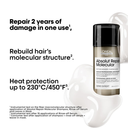 L'Oreal Absolut Repair Molecular Repair Leave - in Mask 3.4 oz - James Geidner Hair Studio